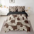 thumbnail image 2 of Feelyou Brown Stripe Abstract Bedding Comforter Set 7pcs, Minimalst Minimalism King Bedding Sets, Simple Fashion Style Reversible Bed Sheets, Ultra Soft Bedroom Decor, 2 of 7