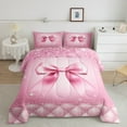 thumbnail image 2 of Castle Fairy Cartoon Ribbon Bow Bedding Comforter Set 2pcs for Kids Children Teens,Bling Pink Glitter Twin Comforter Sets Microfiber,Geometric Plaid Breathable Bedding Set,Ultra Soft Home Decor, 2 of 8