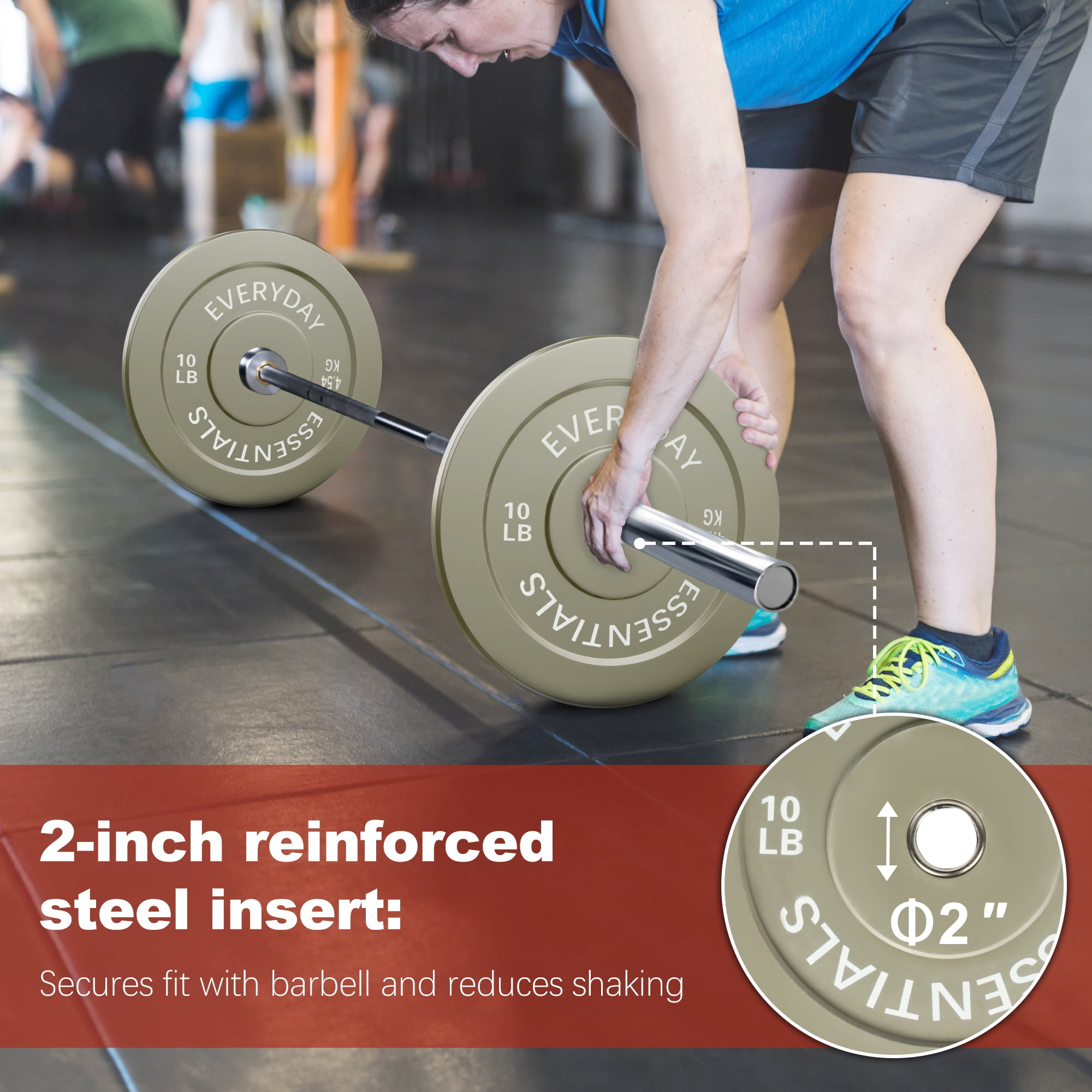 FlexWave 2-Inch Olympic Bumper Weight Plate Set，with Steel Hub,Barbell Bar & Clips，Colour, Multiple Sizes，for Strength Training & Home Gym