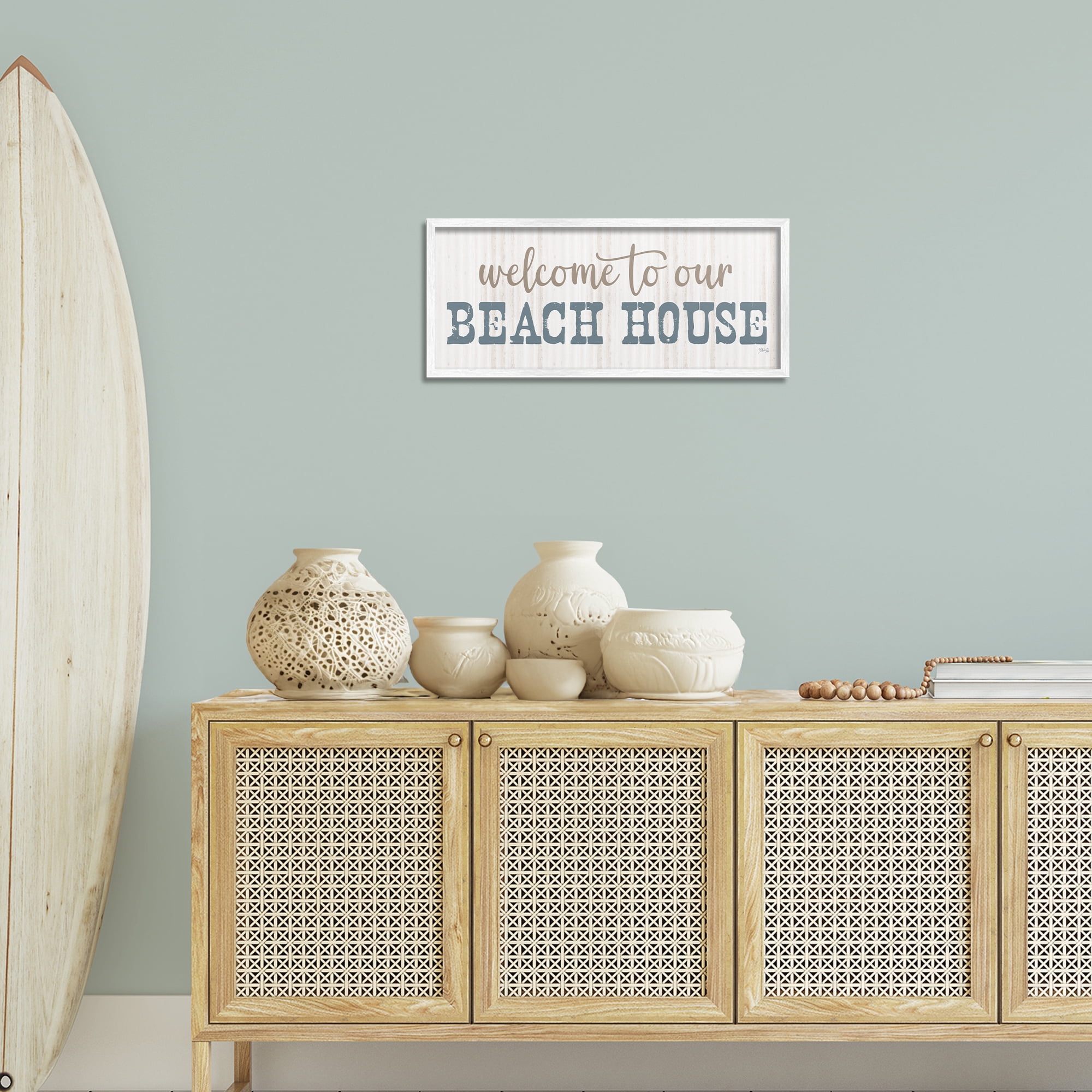 Stupell Industries Welcome Beach House Typography Painting White Framed Art Print Wall Art, 24 x 10