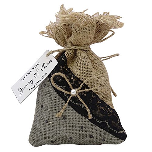 40 Small Burlap Bags Wedding Favor Bags Rustic With Personalized Tags Party Favor Drawstring Pouch 4" x 6.5" inches