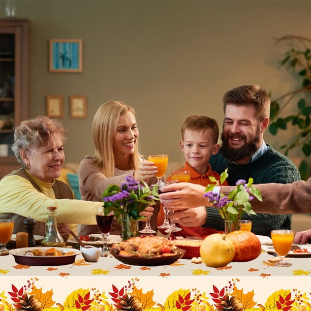 Autumn Maple Leaf Pumpkin Disposable Plastic Tablecloth Waterproof Oil-Proof Thanksgiving Party Supplies for Holiday Dinner Decorations