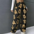 thumbnail image 6 of Fleece Pants Women Cute Bear Prints Elastic Waist Wide Leg Joggers Trouser Cinched Bottom Fuzzy Winter Outfits (2XL, Black), 6 of 7