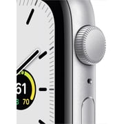 Restored Apple Watch SE 44mm Silver Aluminum Smart Watch with White Sport Band, 18 Hour Battery Life