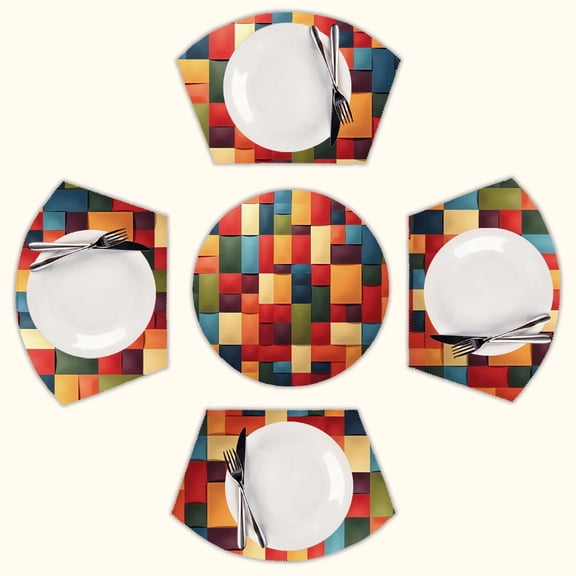 Colorful Round Table Placemats Set Of 5 Wedge Table Mats Washable Heat Resistant Place Mat For Dining Table Kitchen Farmhouse Restaurant