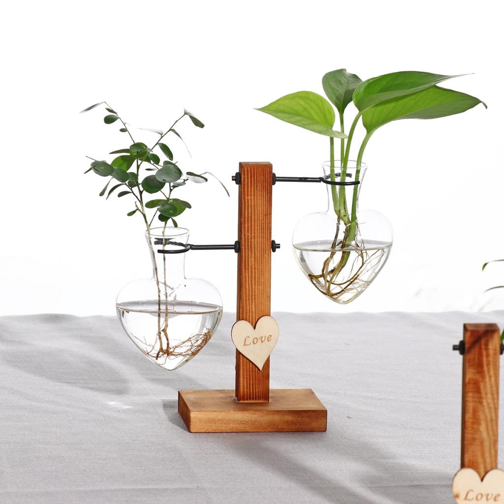 FLAMEER 2pcs Test Tube Flower Bud Glass Vase with Decorative Container Wooden Base