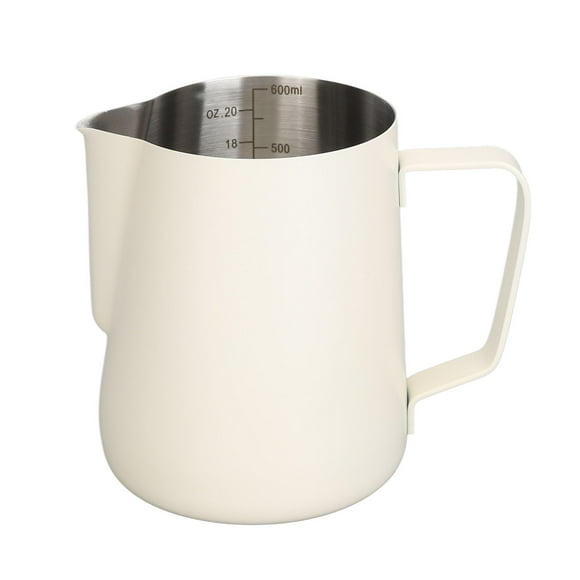 Taza extraíble de acero inoxidable con forma de flor, jarra para hacer espuma de café con boca puntiaguda para cafetería casera, 600 ml, color blanco