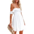 thumbnail image 6 of Biekopu Women Summer Casual A-line Dress,Solid Color Boat Neck Off Shoulder Mini Backless Party Dress, 6 of 9