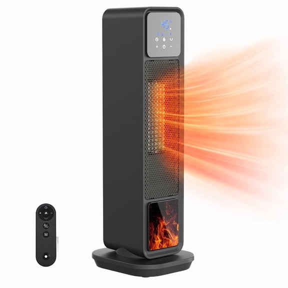 Space Heater, 24" Electric Heaters with Remote & Thermostat, 1500W PTC Fan Heater with 12H Timer & 70°Oscillating, Tower Space Heater for Office, Bedroom, Large Room