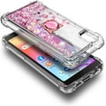 thumbnail image 4 of Nagebee Case for Alcatel TCL A3 (A509DL) / A30 with Tempered Glass Screen Protector (Full Coverage), Sparkle Glitter Liquid Bling Diamond [Ring Holder & Wrist Strap] Women Girls Case (Pink/Aqua), 4 of 5