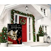 Christmas Cat Garden Flag 12x18 Vertical Double Sided Merry Christmas Cardinal Bird Farmhouse Winter Holiday Outside Decorations Black Burlap Yard Flag