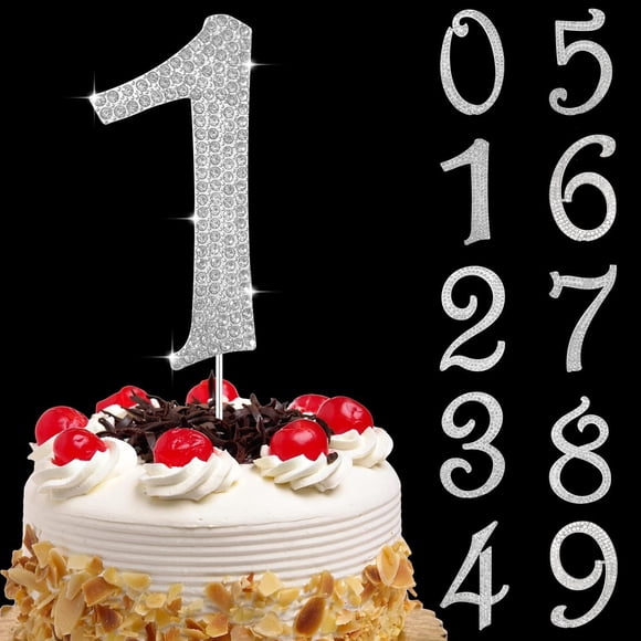 PinesC Large Number 1 Birthday Cake Topper, Silver Bling Rhinestone Happy 1st No 10 16 18 21 30 40 50 60 70 Toppers for Party Wedding Anniversary Decorations (1, Silver) Silver