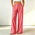 thumbnail image 2 of Fashion Striped Linen Pants for Women High Waisted Straight Leg Palazzo Trousers Casual Wide Leg Pant with Pockets, 2 of 7