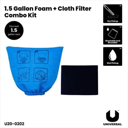Universal Combo Cloth Filter Foam Filter 1 Pack, Fits 1.5 Gallon Wet/Dry Vacuum Cleaners