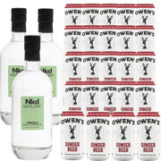 Nkd Distillery Tequila Alternative Premium Non-Alcoholic Spirit 750 ML Bottles w Owen’s Mixers Ginger Beer 8.2 OZ Cans - Perfect for Mocktails - A