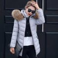 thumbnail image 2 of Chaqueta de plumón con cuello de piel sintética Midi para mujer de invierno M-6XL - Gris plateado Hugo Chaqueta de plumón para mujer, 2 of 7