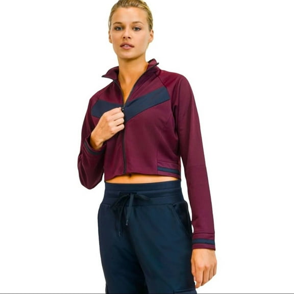 Mono B. Chevron Full Zip Front Contrast Tricot Crop Track Jacket