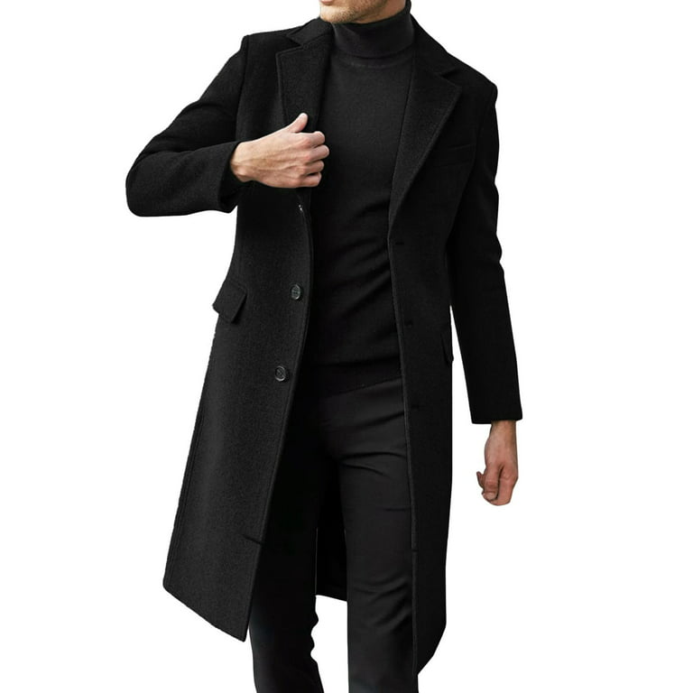 Topcoat - Manzini Mens Black Fur Collar Wool Overcoat Belted Double  Breasted MZW322