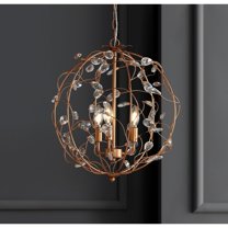 JONATHAN Y Isabelle 20" Adjustable Metal/Glass LED Pendant, Antique Gold