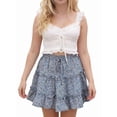 thumbnail image 3 of Womens High Waist Floral Print A Line Short Skirt with Ruffled Hem Elegant Summer Skirt Blue Floral XL, 3 of 9