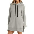 thumbnail image 2 of Womens Hoodies For Women Hoodie Sweatshirt Dress Knee Length Long Pullover Tops With Split Plush Lined Oversized Tunic Design Front Pocket Versatile Casual Wear S Sweatshirt For Women, 2 of 7