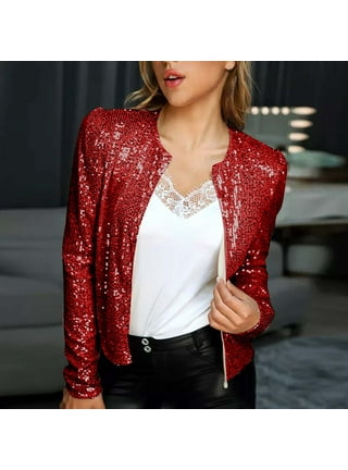 Sunisery Womens Sequin Jackets Sparkle Long Sleeve Zipper Bomber Jacket  Lightweight Casual Party Glitter Blazer S-XXL 