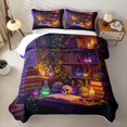 thumbnail image 2 of Homewish Death Skull Quilt Full,Retro Bookshelf Full Bedspread Sets,Purple Gold,Halloween Duvet,3 Pieces, 2 of 7