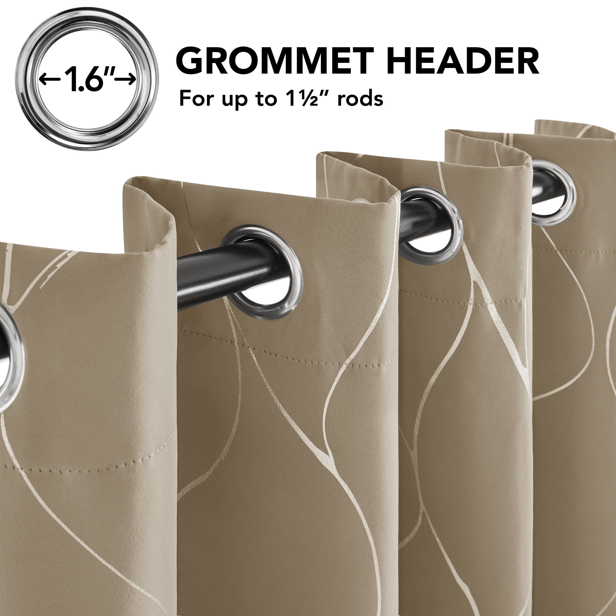 Deconovo Grommet Wave Print Blackout Curtains Khaki, 52x 72 inch, 2 Panels, Thermal Insulated for Living Room
