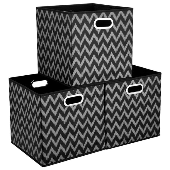 Cajas de almacenamiento de cubos plegables 13x13x 13 pulgadas Contenedores de cubos de almacenamiento de tela Inserciones de cubos negros Cestas de almacenamiento de tela impresas Chevron Cajón plegab