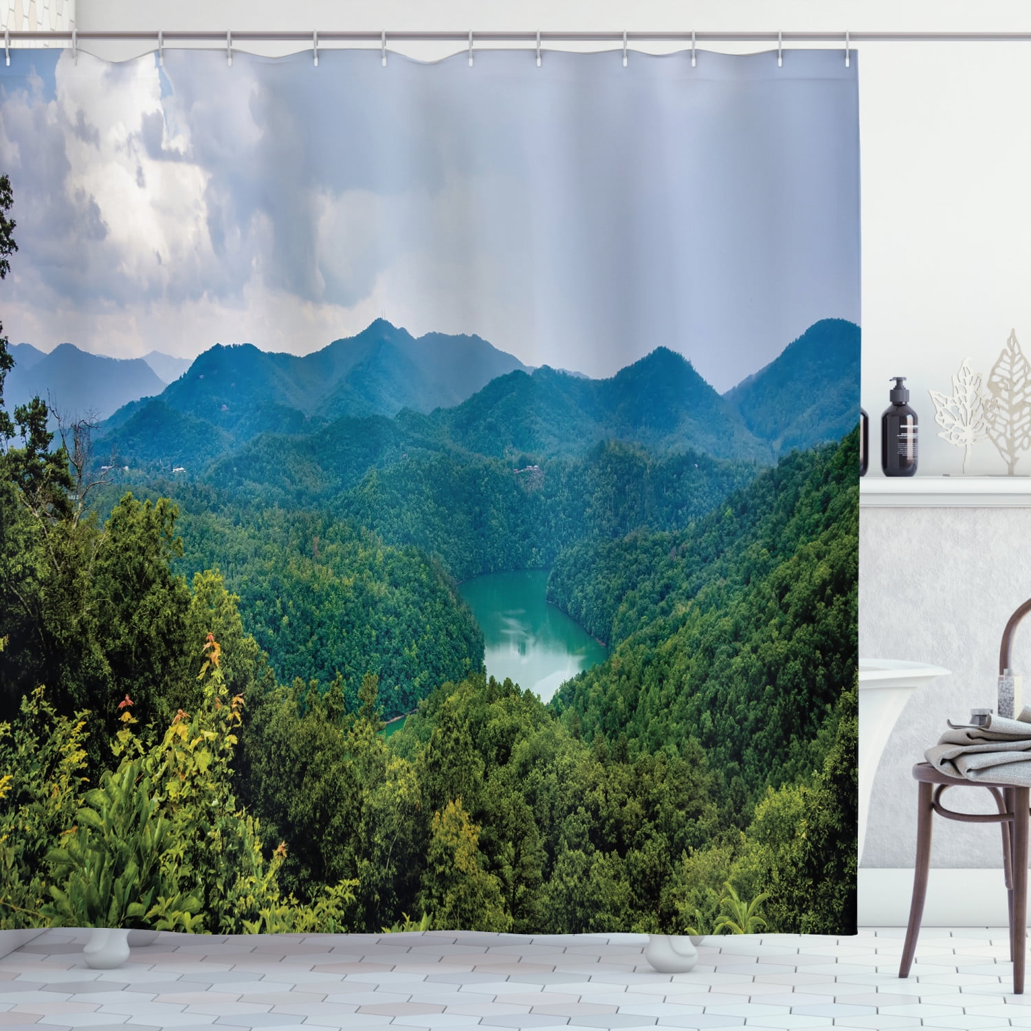 Appalachian Shower Curtain, Breathtaking Aerial Scenery Photo over Lake