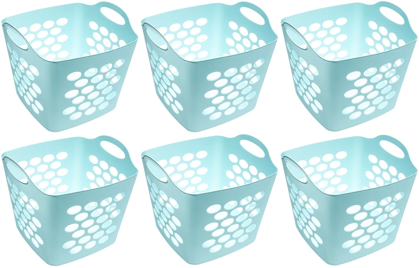 Mainstays Flexible Plastic Laundry Basket, Aqua Sparkle, 6 Pack