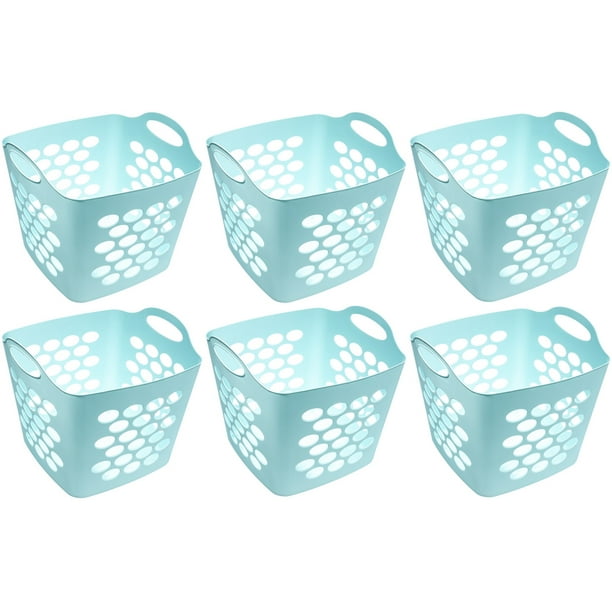 Mainstays Flexible Plastic Laundry Basket, Aqua Sparkle, 6 Pack