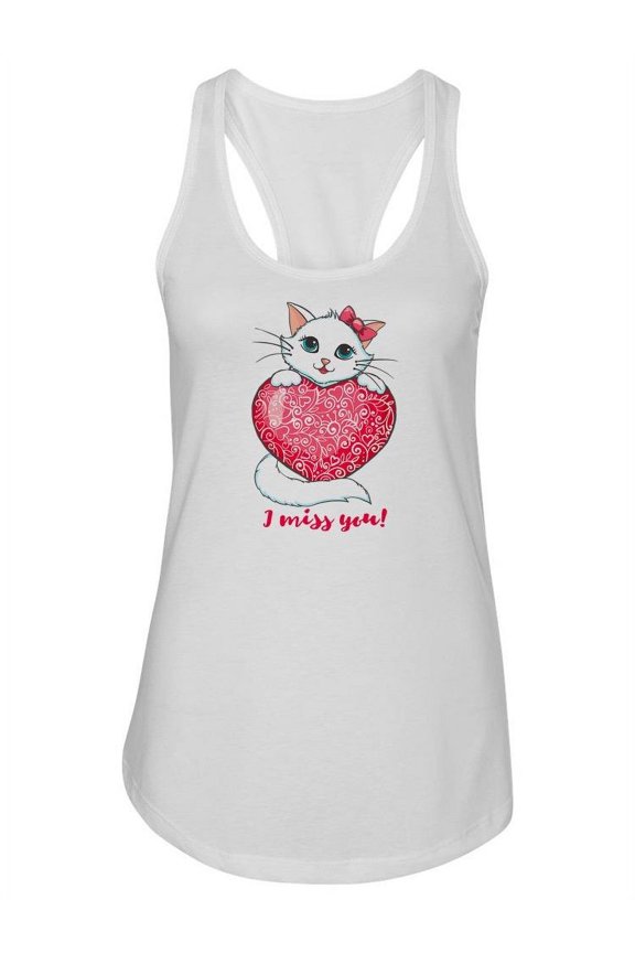 Cat Holding Heart Racerback Tank Women -Image by Shutterstock, Female Medium