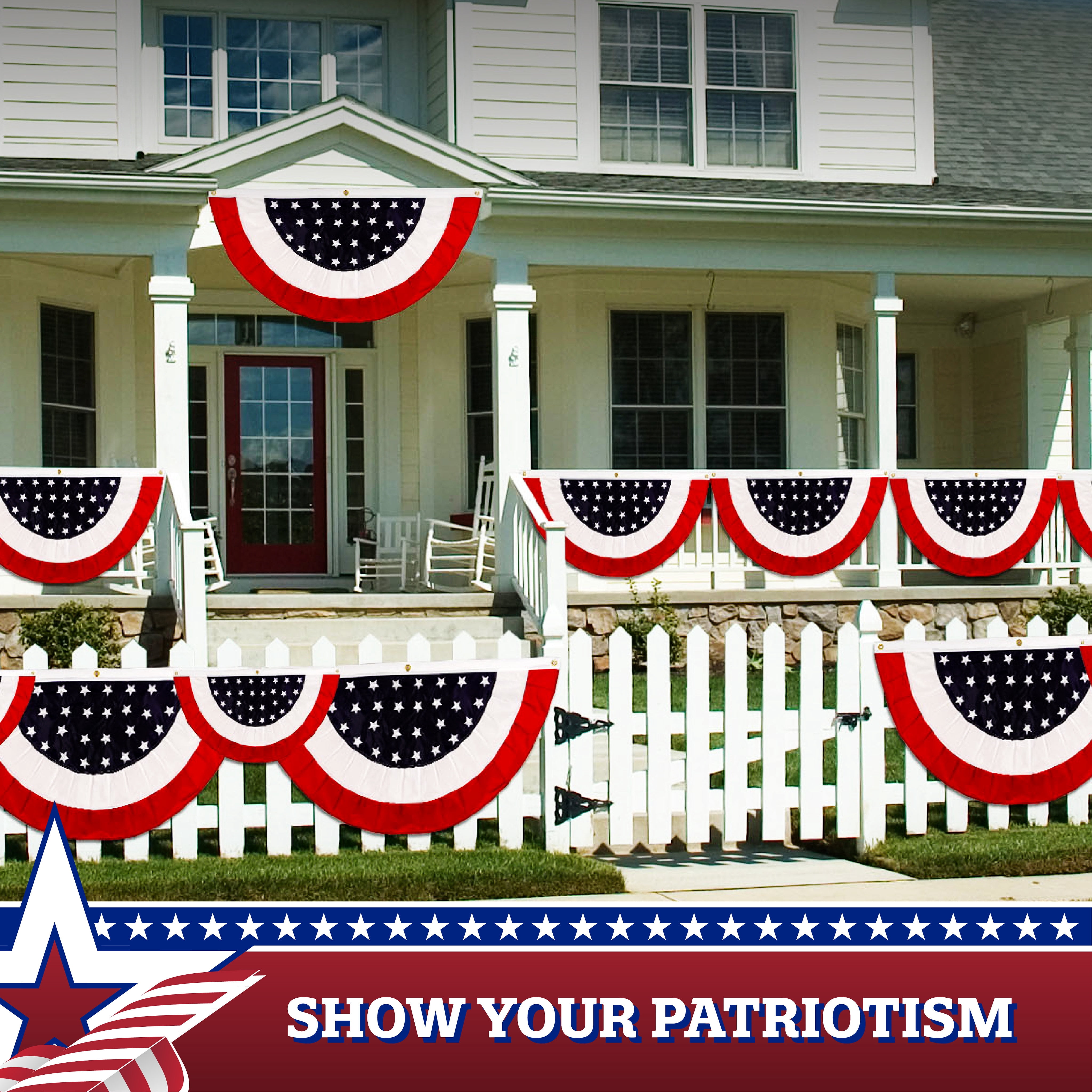 G128 - 2 Pack: USA Pleated Fan Flag 2x4FT Star Center Embroidered Polyester Stars and Stripes