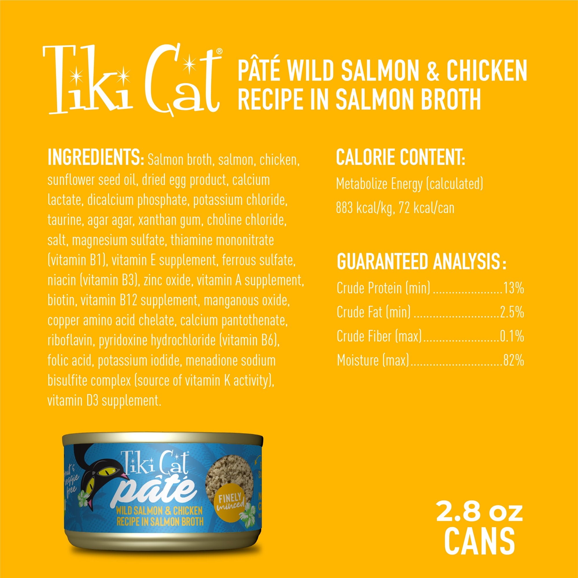 (6 pack) Tiki Cat Luau Pate Wet Cat Food, Salmon & Chicken, 2.8 oz. Can