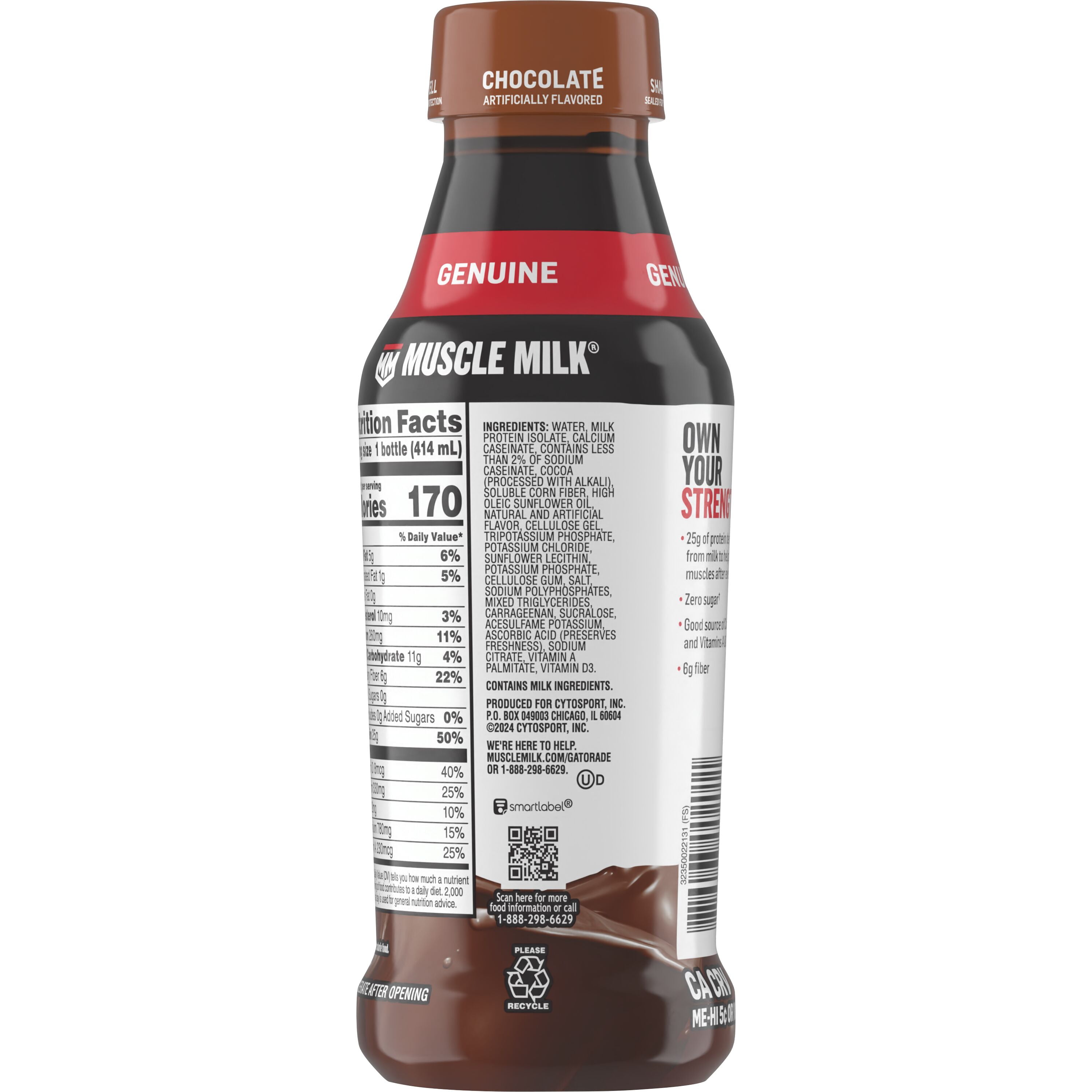 Muscle Milk Genuine Protein Shake, Chocolate, 14 fl oz Bottle, 25g Protein