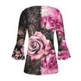 thumbnail image 3 of Blusa informal con botones estampados y plisados de plástico para mujer, manga 3/4, manga corta y cuello de cuerno., 3 of 5