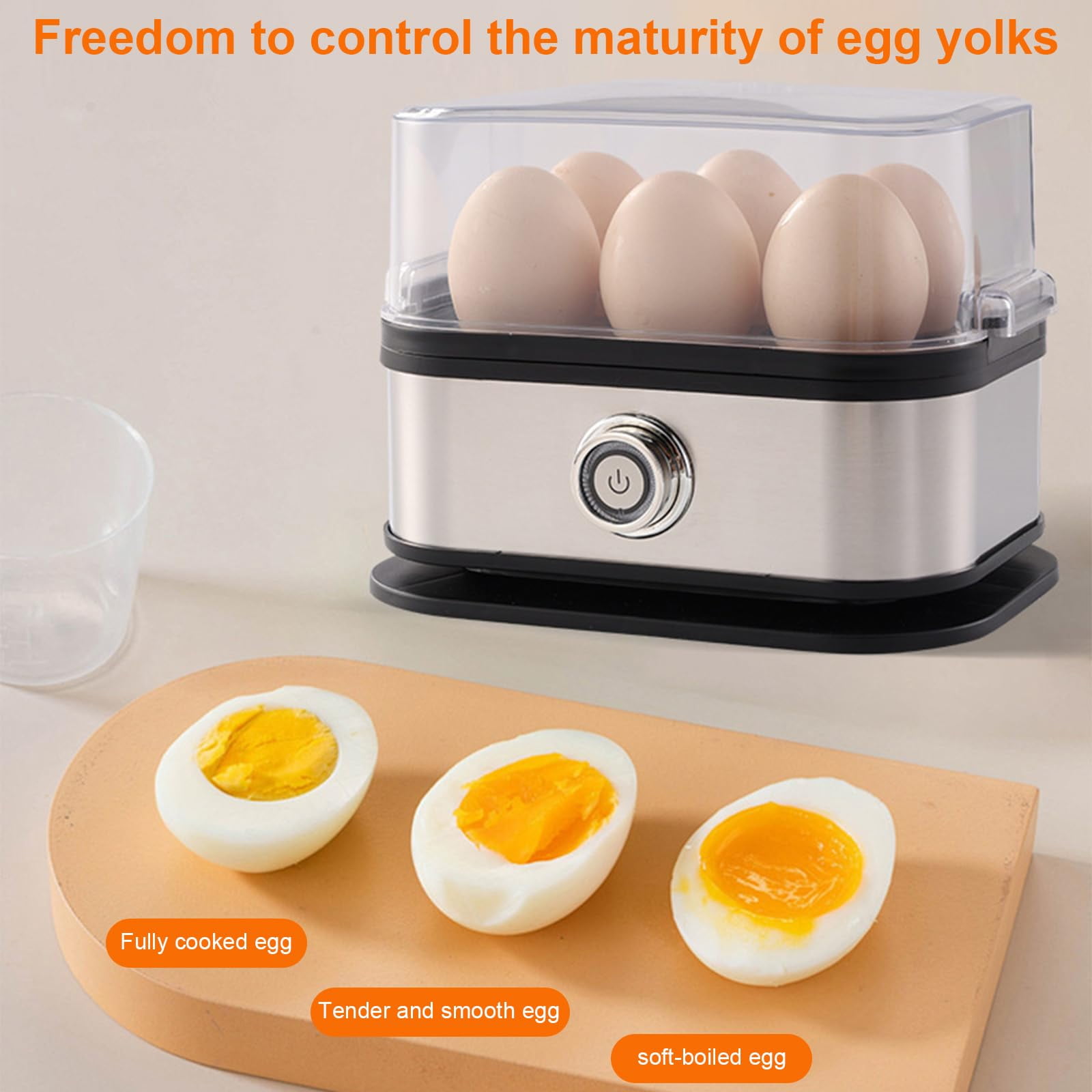Smart Automatic Egg Cooker, Auto Shut-Off & 6 Egg Capacity for Hard/Medium/Soft Boiled, Multi-Function Knob Control, Electric Rapid Cooker