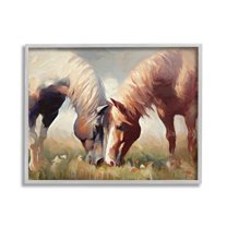 Stupell Industries Grazing Horse Pair Animals & Insects Painting Gray Framed Art Print Wall Art, 30 x 24