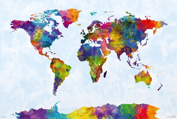 Map The World Watercolor Art Poster Print World