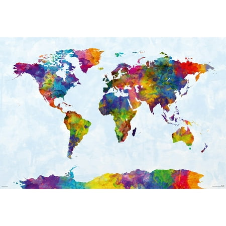 Map The World Watercolor Art Poster Print World
