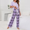 thumbnail image 2 of Plus Size Pajamas Sets for Women Long/Short Sleeve Crewneck Tops with Loose Plaid Long Pants Lounge Sets Sleepwear, 2 of 7