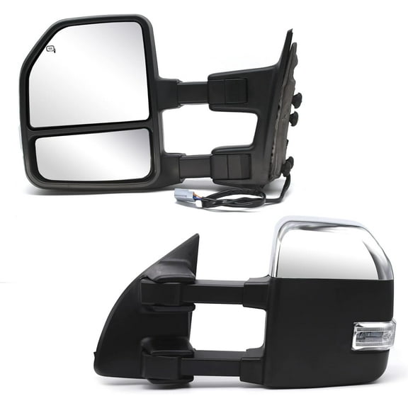 WLLW [Upgrade Style] Towing Mirrors for Ford F250 F350 F450 F550 Super Duty 1999 2000 2001 2002 2003 2004 2005 2006 2007 Power Heated Turn Signal Lamp Auxiliary Light Tow Mirrors Chrome Cap