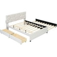thumbnail image 7 of Full Size Beige Upholstered Platform Bed With Brick Headboard, Twin Trundle And 2 Drawers, Linen Fabric, Particle Board, No Box Spring Required Elegant In Beige, Pattern & Spring, Stable Wood Frame, 7 of 7