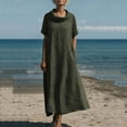 thumbnail image 4 of Smsaxvxz Women's Summer Dresses Fashion Crew Neck Short Sleeve Casual Solid Loose Maxi Beach Sundress Green 3XL, 4 of 9