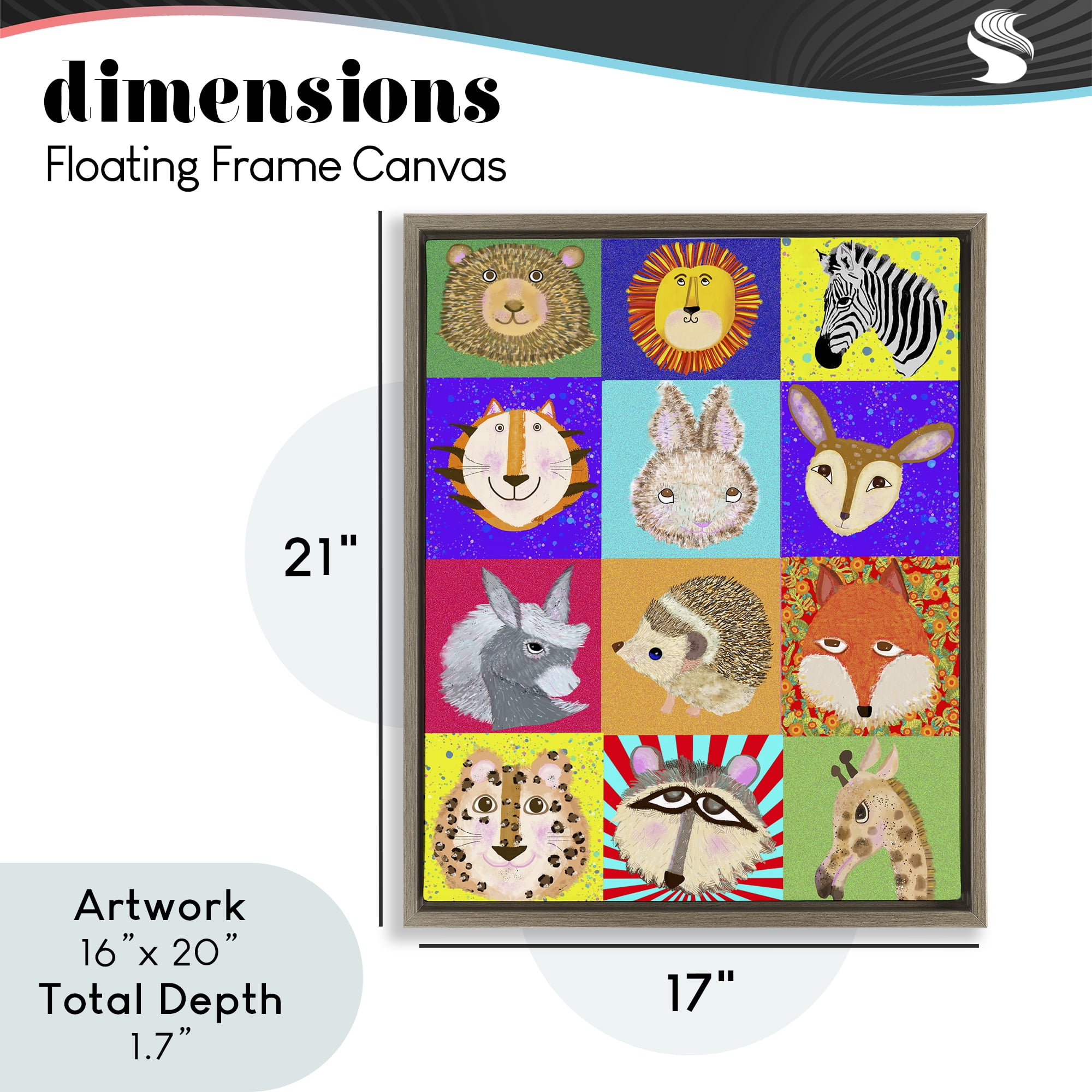 Furry Faces Animals Brown Framed Floater Canvas Wall Art, design by Lynnda Rakos