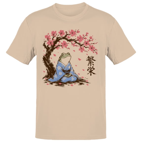 Smartprints Kanji Frog Under Cherry Blossoms Men's T-Shirt Natural, Cotton, S