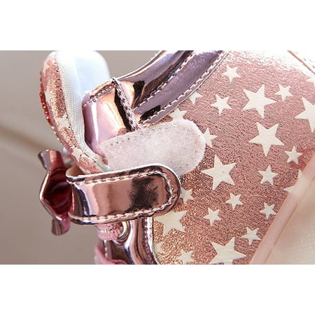 Generic Toddler Baby Children Kid Fashion Sneakers Star Luminous Child Casual Colorful Light Shoes Toddlers Girl Hook&Loop Outdoor Sport Shoes(1.5 Years Pink)
