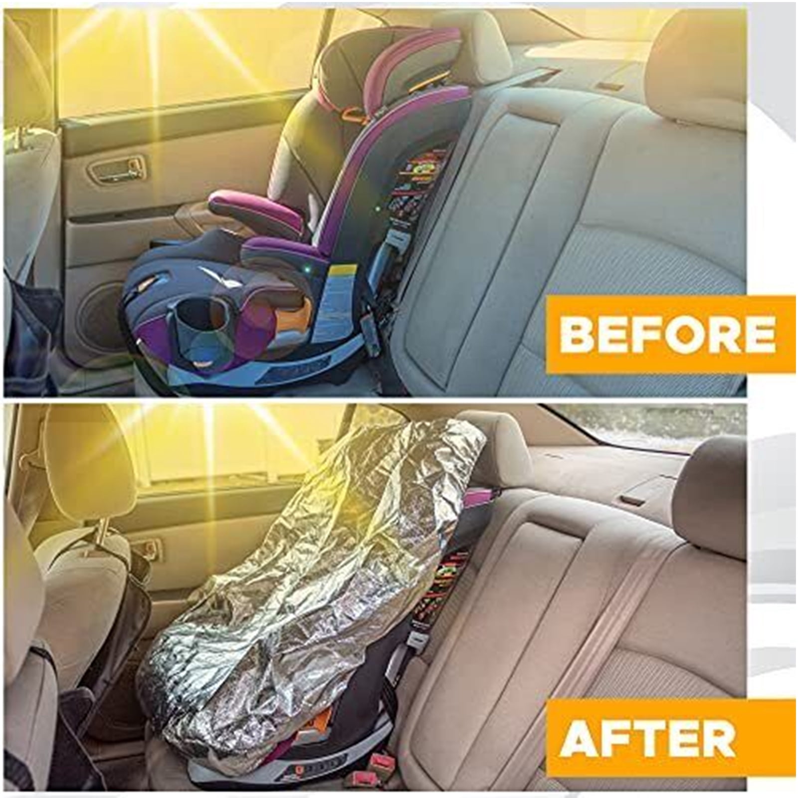 OhhGo Car Seat Sun Shade Cover, Baby Infant Car Seats Heat Protector, Keep Your Baby's Carseat at a Cooler Temperature, Reflective Baby Seat Covers for Car Seats Baby Travel Accessories, 2 Pack