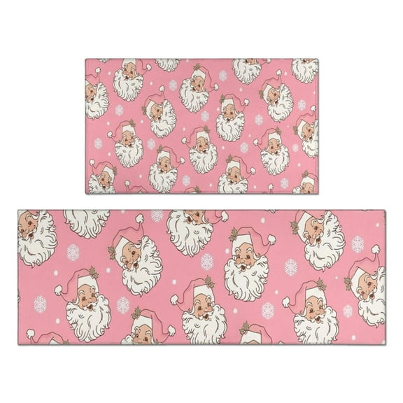 Pink Christmas Santa Pattern Kitchen Rugs Sets Of 2,Anti Fatigue Kitchen Mat Rugs Non Slip Washable,Decorative Kitchen Floor Mats for Kitchen,Sink,Laundry,17"x30" 17"x47"